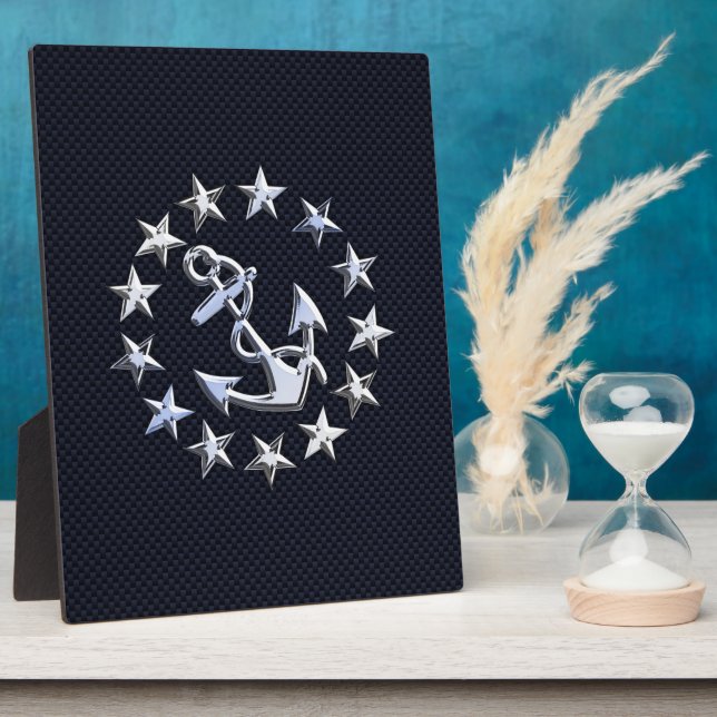 Navy Blue Carbon Fibre Nautical Yacht Flag Print Plaque (Side)