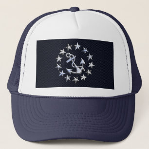 Navy Blue Carbon Fibre Nautical Yacht Flag Print Trucker Hat