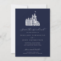 Navy Blue Castle Illustration Weekend Wedding