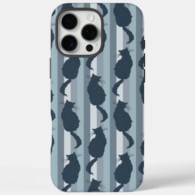 Navy Blue Cat Silhouette Pattern with Stripes Case-Mate iPhone Case (Back)