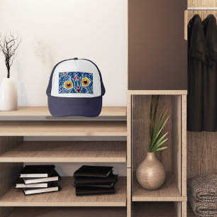 navy blue cat unique artwork  trucker hat