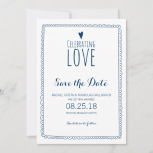 Navy Blue Celebrating Love Wedding Save the Date