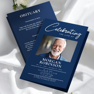 Navy Blue Celebration of Life Photo Funeral Progra Flyer