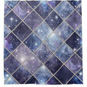 Navy Blue Celestial Diamond Lattice Star Shower Curtain