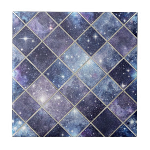 Navy Blue Celestial Diamond Lattice Star Tile