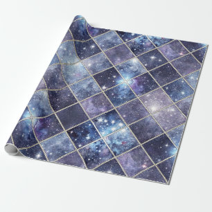 Navy Blue Celestial Diamond Lattice Star Wrapping Paper