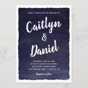 Navy Blue Celestial Night Sky Wedding Invitation