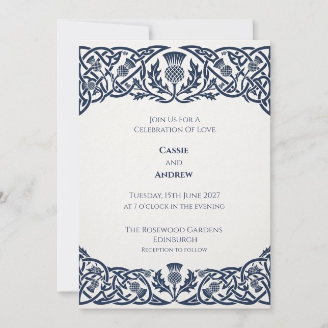 Navy Blue Celtic Knot Wedding Invitation (Front)
