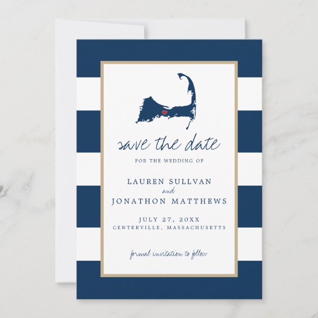 Navy Blue Centerville Cape Cod Map Save the Date (Front)