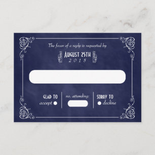 Navy Blue Chalkboard Art Deco Wedding RSVP Cards