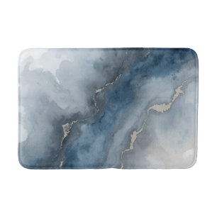 Navy Blue Charcoal Gray White Beige Abstract Bath Mat