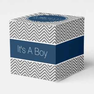 Navy Blue & Charcoal Grey Chevrons Baby Shower Favour Box