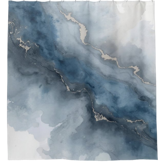 Navy Blue Charcoal Grey White Beige Abstract Shower Curtain (Front)