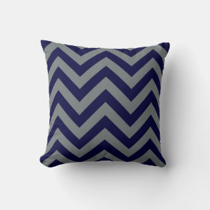 Navy Blue, Charcoal Large Chevron ZigZag Pattern Cushion