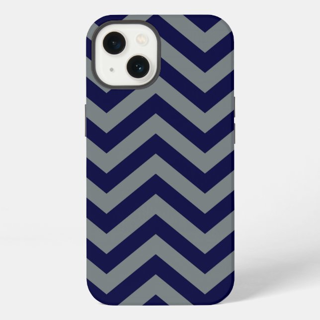 Navy Blue, Charcoal Large Chevron ZigZag Pattern iPhone Case (Back)