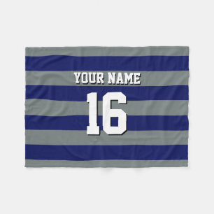 Navy Blue Charcoal Team Jersey Preppy Stripe Fleece Blanket