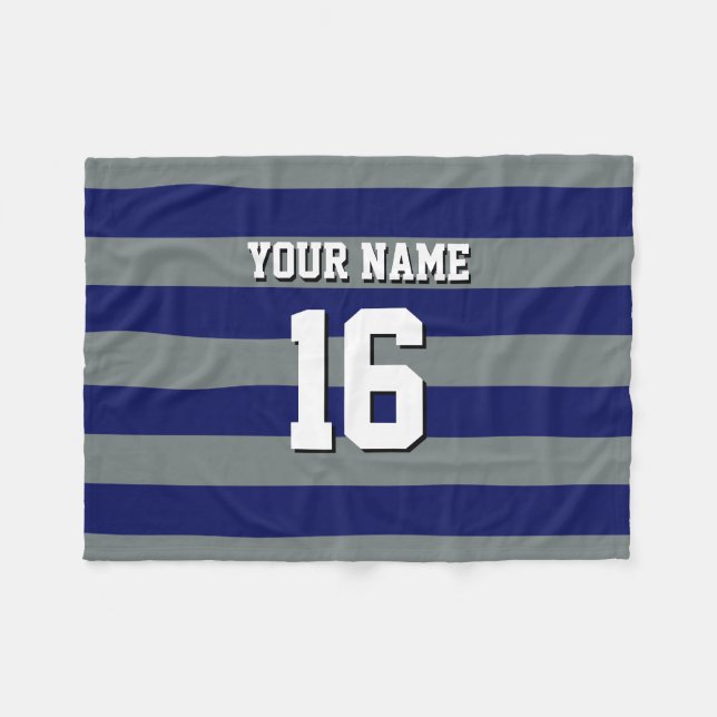Navy Blue Charcoal Team Jersey Preppy Stripe Fleece Blanket (Front (Horizontal))