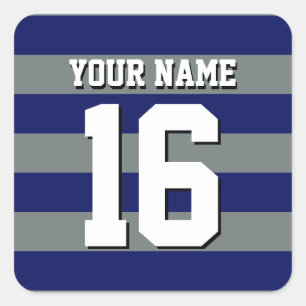 Navy Blue Charcoal Team Jersey Preppy Stripe Square Sticker