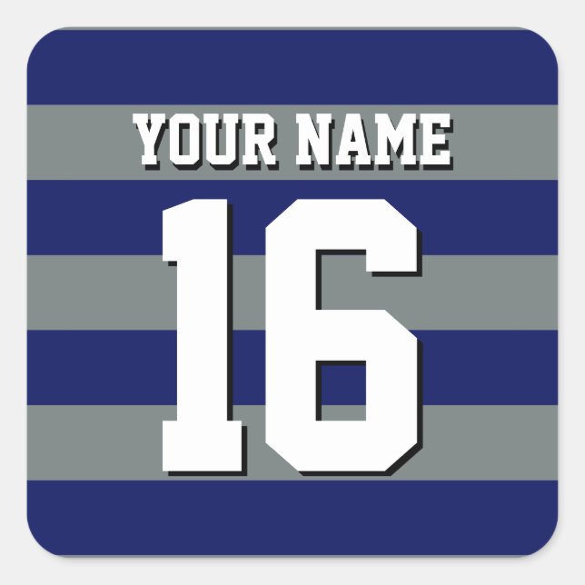 Navy Blue Charcoal Team Jersey Preppy Stripe Square Sticker (Front)