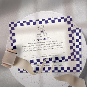 Navy Blue checkered Our Little Cub Diaper Raffle Enclosure Card