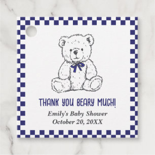 Navy Blue Checkered Teddy Bear-Our Little Cub  Favour Tags
