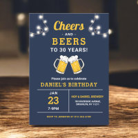 Navy Blue Cheers And Beers Birthday Party