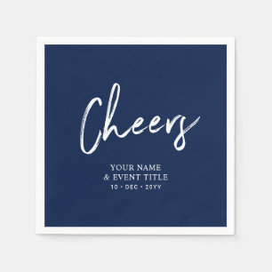 Navy Blue   Cheers Brush Script Party Celebrations Napkin