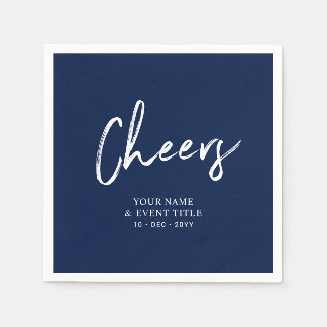 Navy Blue | Cheers Brush Script Party Celebrations Napkin (Front)