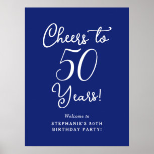 Navy Blue Cheers to 50 Years Birthday Welcome Sign