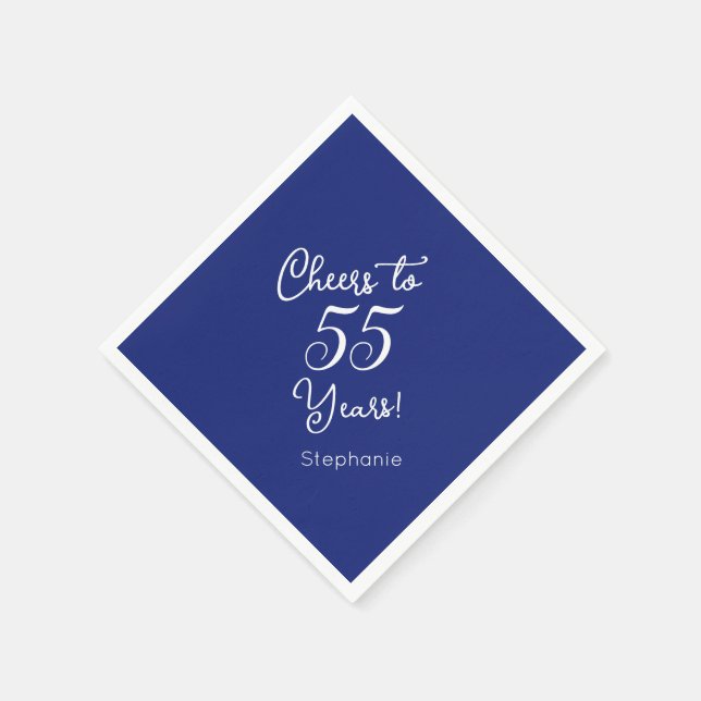 Navy Blue Cheers to 55 Years 55th Birthday Napkin (Corner)
