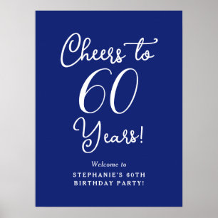 Navy Blue Cheers to 60 Years Birthday Welcome Sign