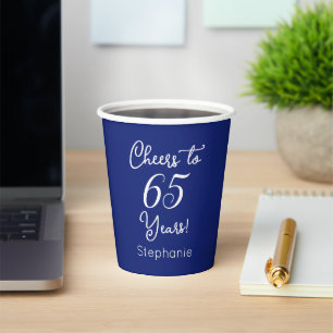 Navy Blue Cheers to 65 Years 65th Birthday Paper Cups