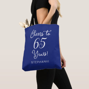 Navy Blue Cheers to 65 Years 65th Birthday Party Tote Bag