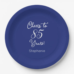 Navy Blue Cheers to 85 Years 85th Birthday Paper Plate