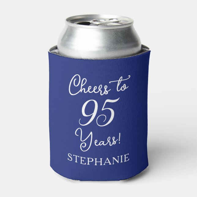 Navy Blue Cheers to 95 Years 95th Birthday Can Cooler (Can Front)