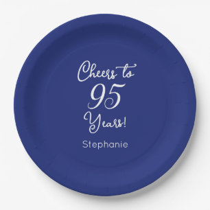 Navy Blue Cheers to 95 Years 95th Birthday Paper Plate
