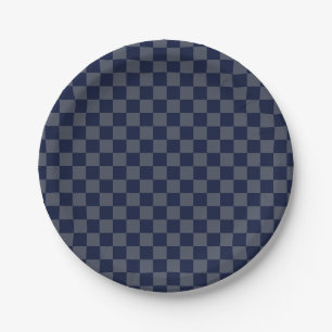 Navy Blue Chequerboard Paper Plate