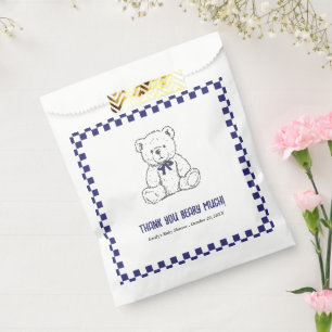 Navy Blue Chequered Teddy Bear-Our Little Cub baby Favour Bags