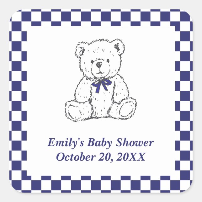 Navy Blue Chequered Teddy Bear-Our Little Cub  Square Sticker (Front)
