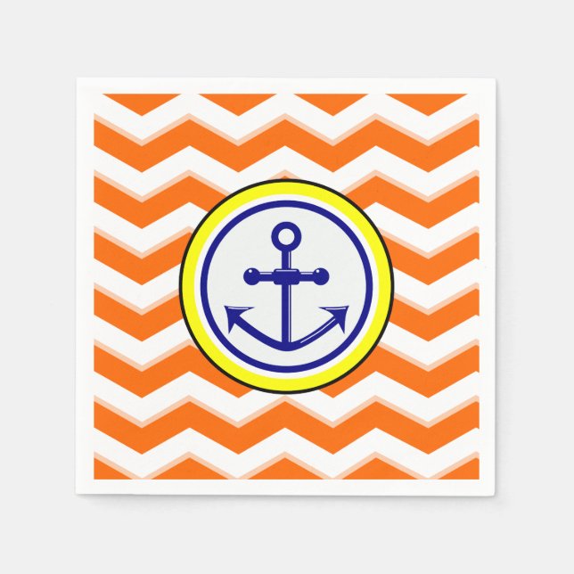 Navy Blue Chevron Anchor Narrow Black Roundel Napkin (Front)