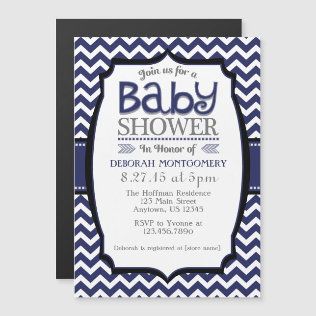Navy Blue Chevron Magnetic Baby Shower Invite (Front/Back)