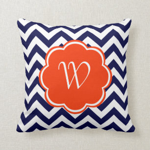 Navy Blue Chevron Monogram Cushion
