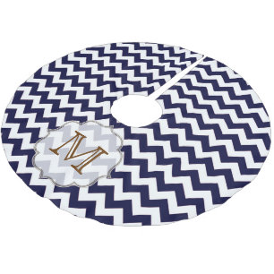 Navy Blue Chevron Monogram Initial Tree Skirt