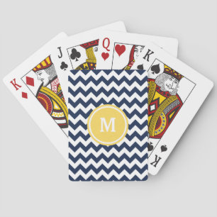 Navy Blue Chevron Monogram Playing Cards