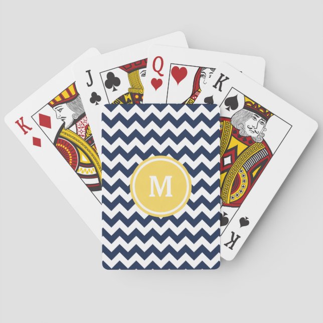 Navy Blue Chevron Monogram Playing Cards (Back)