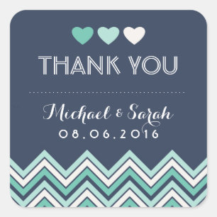 Navy Blue Chevron Pattern Love Thank You Sticker