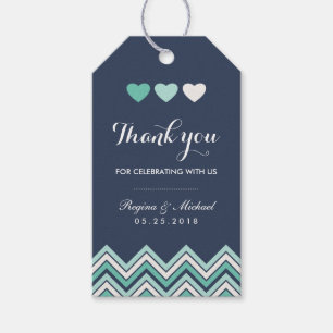 Navy Blue Chevron Pattern Wedding Gift Tag