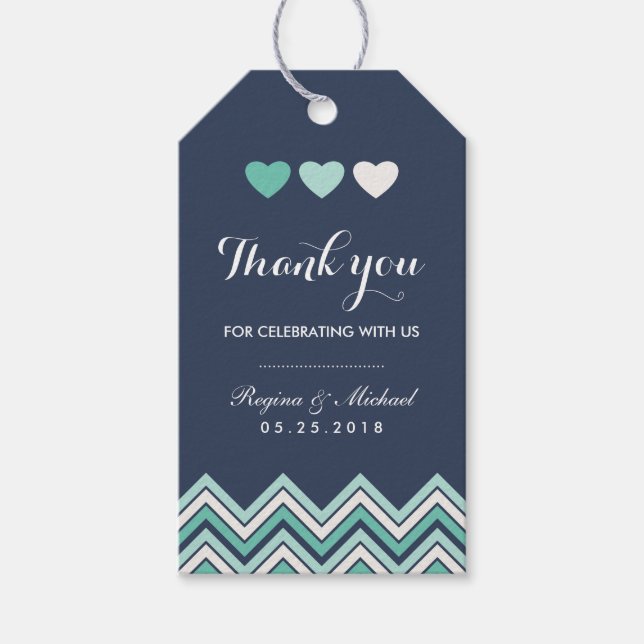 Navy Blue Chevron Pattern Wedding Gift Tag (Front)