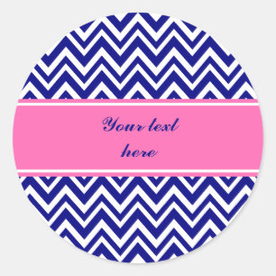 Navy Blue Chevron Pattern with Hot Pink Classic Round Sticker