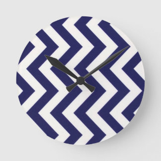 Navy Blue Chevron Round Clock